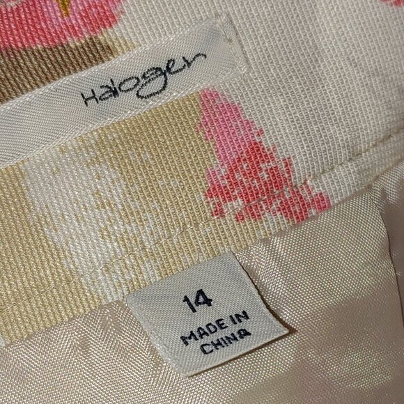 HALOGEN Silk Blend Floral Fully Lined Front Pleat Midi Skirt Pink White Size 14 - Picture 5 of 7